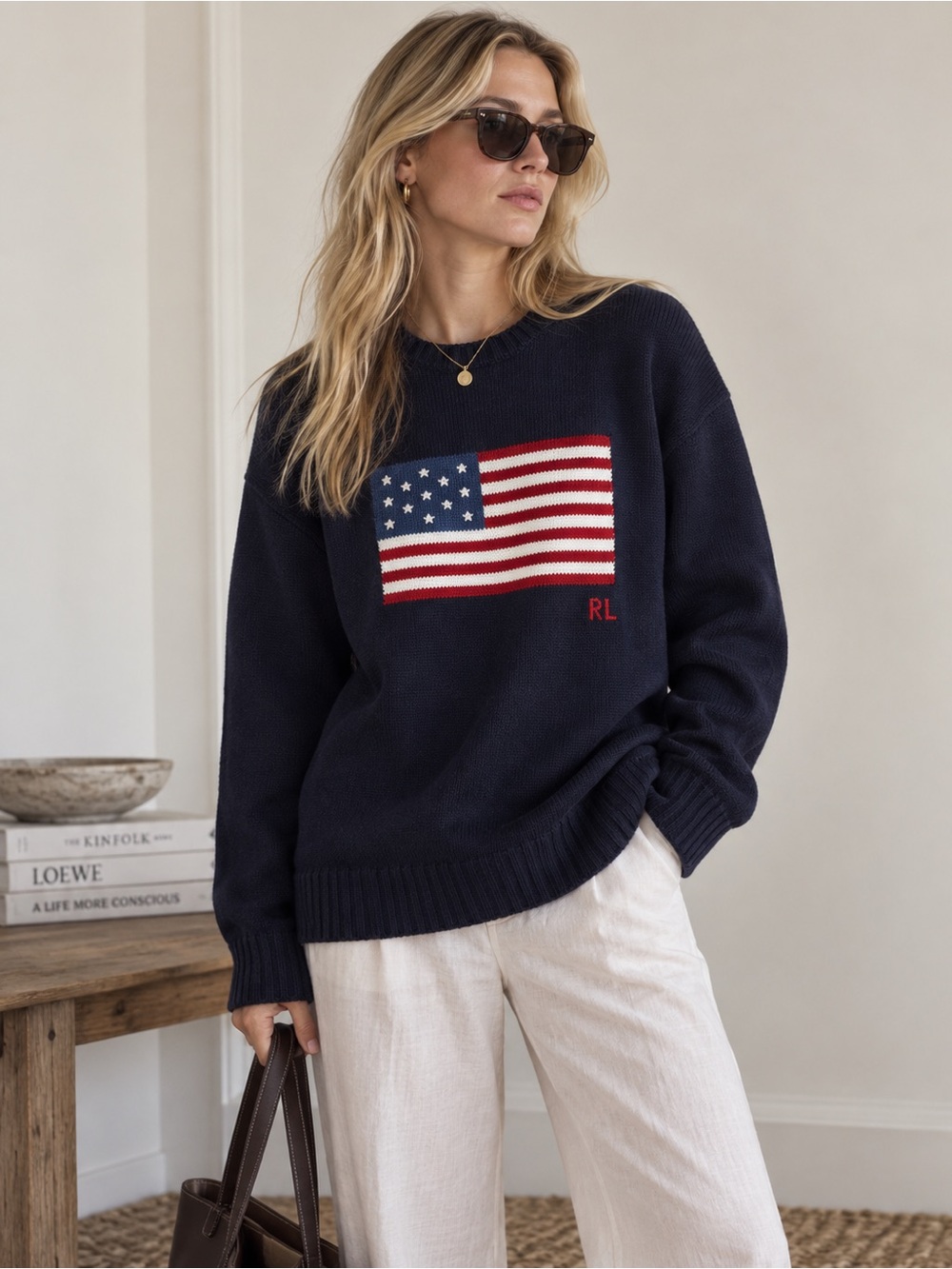 Polo Ralph Lauren The Iconic Flag Sweater Hunter Navy Cotton Size XL